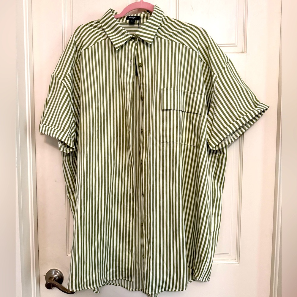 Green Striped Mini Shirt Dress from Nasty Girl